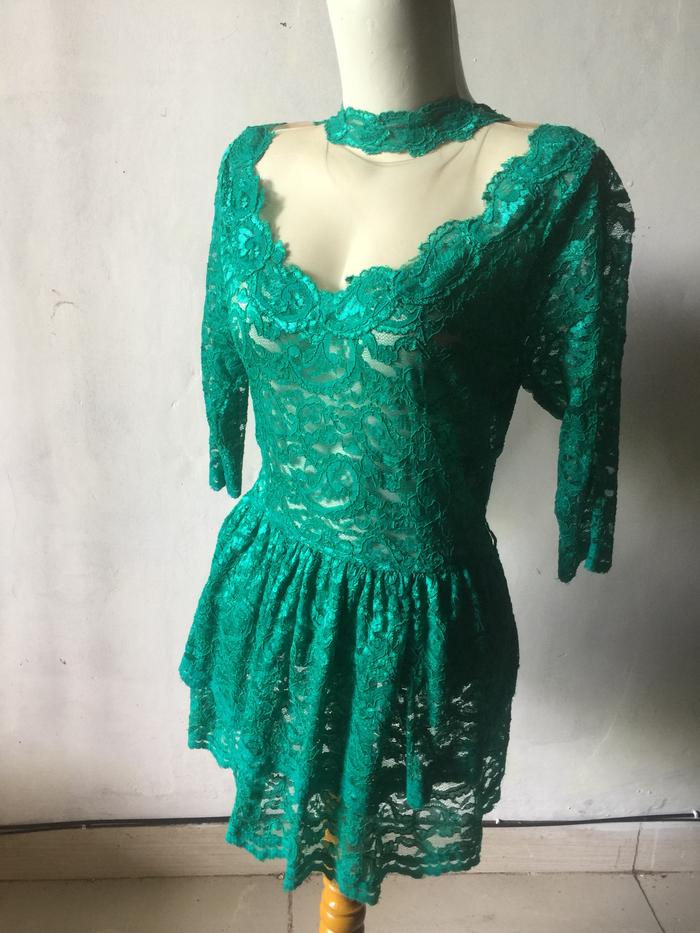 kebaya brokat hijau botol