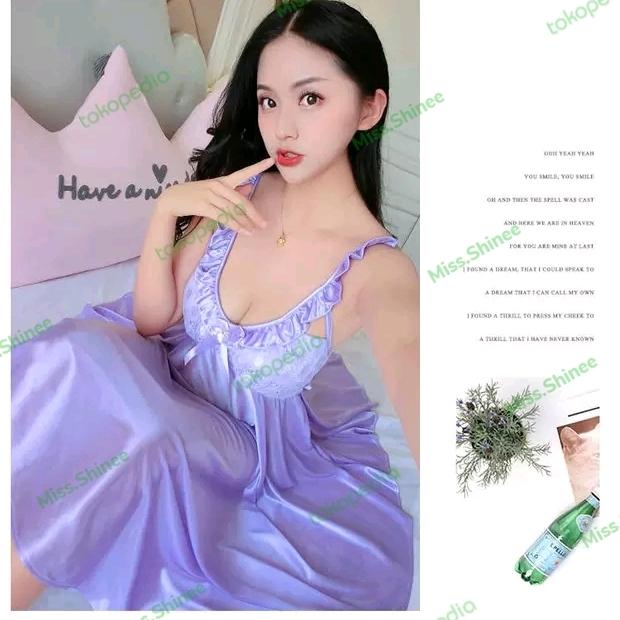 baju tidur leher vneck terbuka daster satin lingerie premium