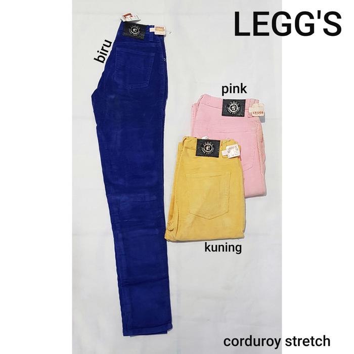 jeans corduroy wanita LGS leggs stretch melar biru pink kuning murah