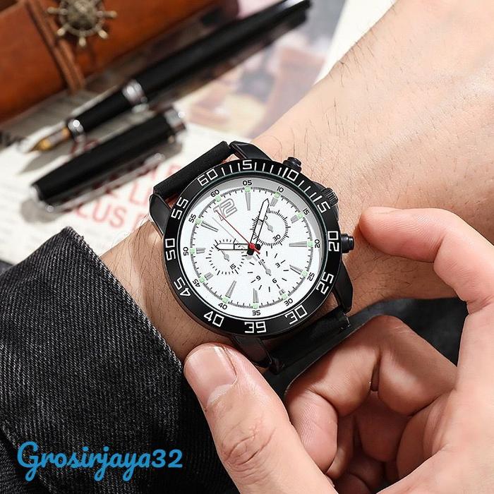 Jam tangan analog pria Leather Evan/Jam tangan casual pria