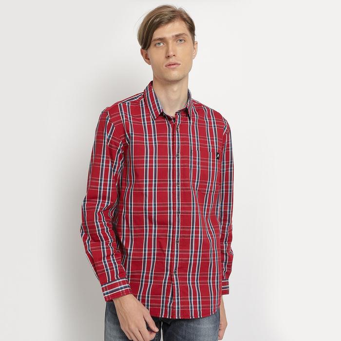 Kemeja Panjang Pria Original Lois KLL210 Kotak  Merah Katun Casual