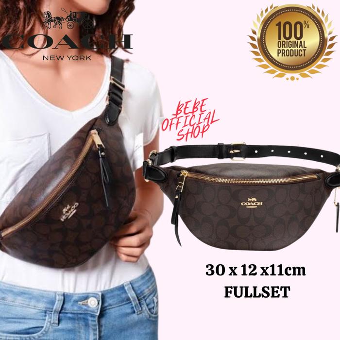 [ORIGINAL] COACH Belt Bag In Signature Black Brown Coach Waistbag