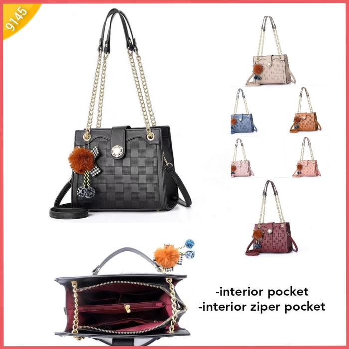 TAS WANITA IMPORT 2 TALI MOTIF KOTAK KOTAK