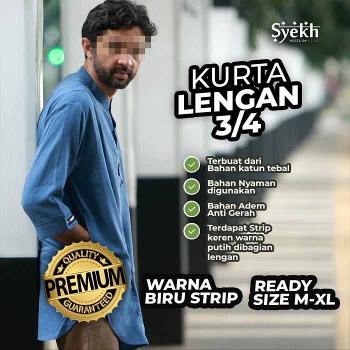 Baju Kemeja Koko Kurta Pria 3/4 strip syekh muslim wear