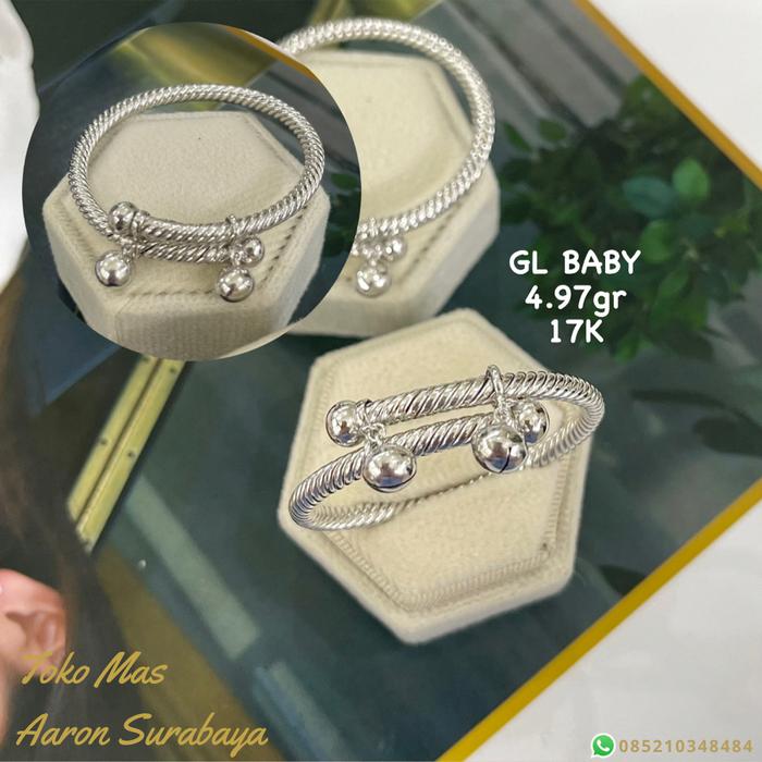 ARGOLD - gelang bayi plintiran 2 bel - gelang bayi putih emas 17k