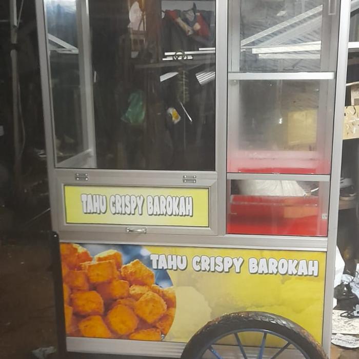 Gerobak Tahu Crispy Ukuran 120x60 aluminium silver Gorengan Fried