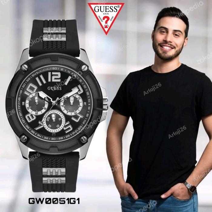 ARLOJI26 GUESS GW0051G1 SILVER BLACK RUBBER ORIGINAL