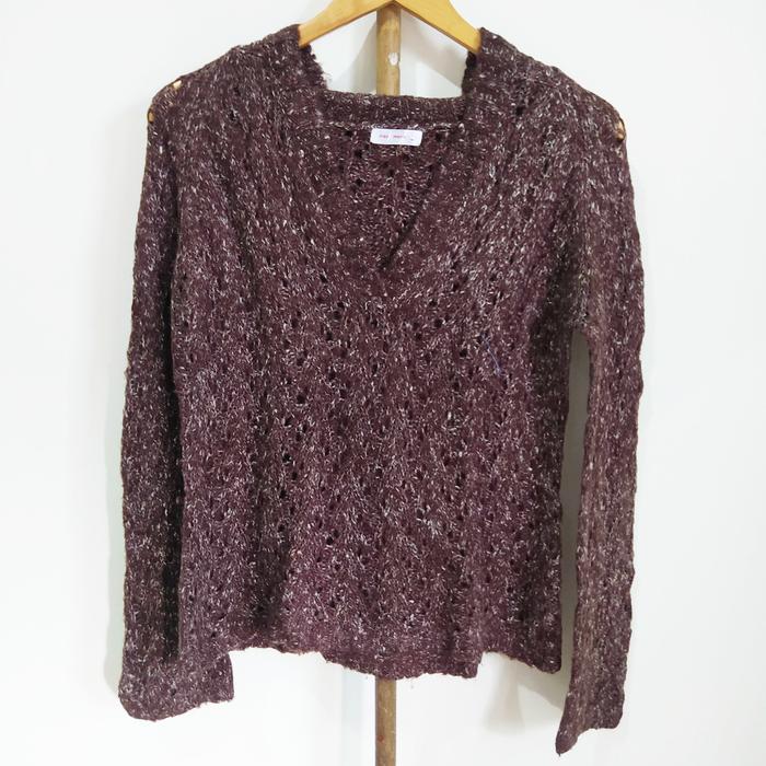 preloved brown crochet sweater academia / outer rajut jaring preppy