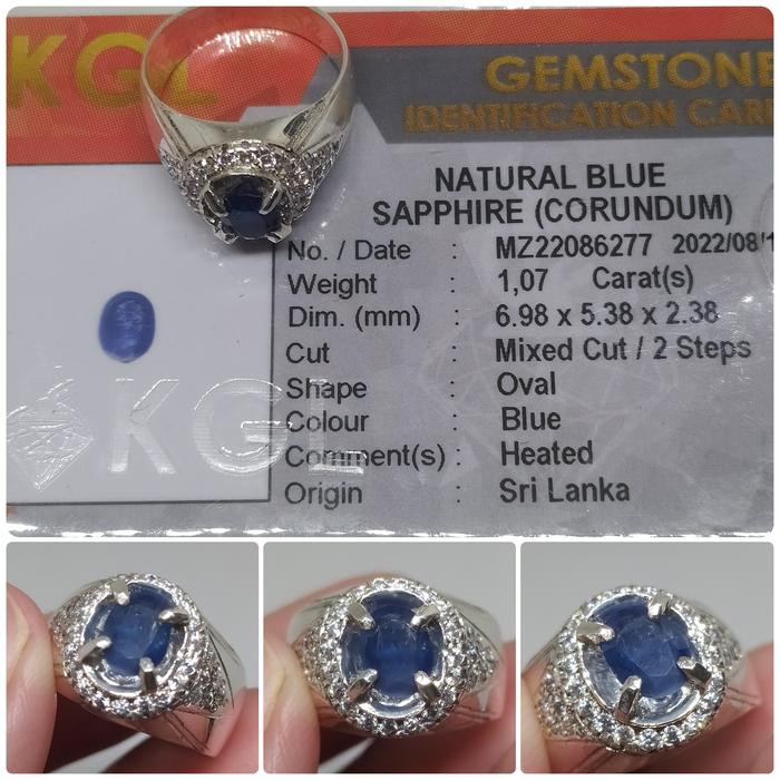 Natural Blue Sapphire Ceylon 1 ct memo KGL Ring Perak Safir SriLanka