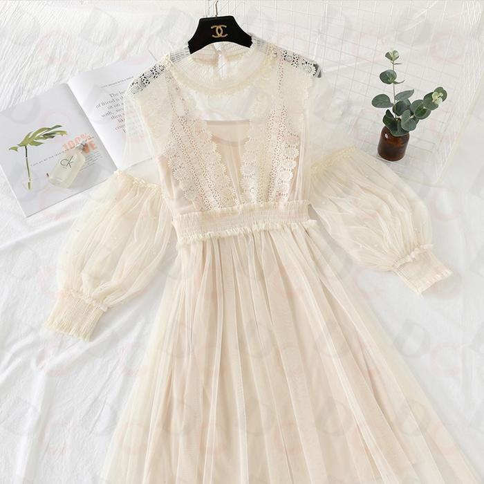 DRESS LENGAN LENTERA BAHAN LACE
