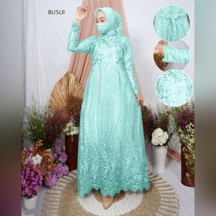 gamis narina Mint XL dress pesta brukat tile jumbo murah nam at