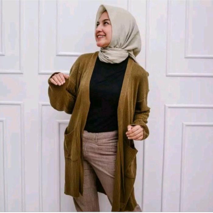 Belle Cardy - Kardigan Rajut Wanita Oversize Lembut & Tebal Panjang Tangan Knitwear Outer Atasan Sur