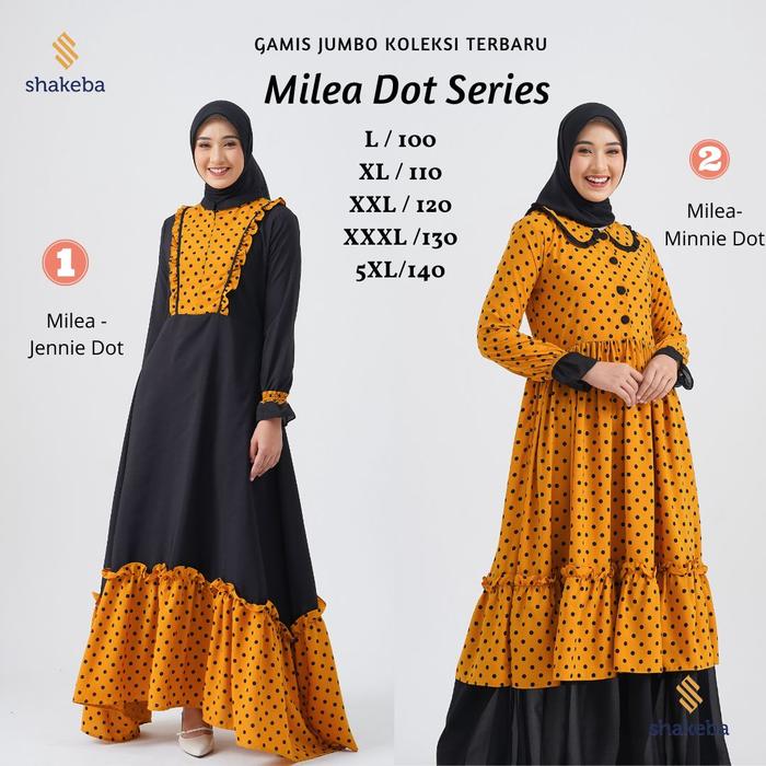 Gamis Jumbo Kekinian Milea Dress Polkadot Series Bahan Monalisa LD 140