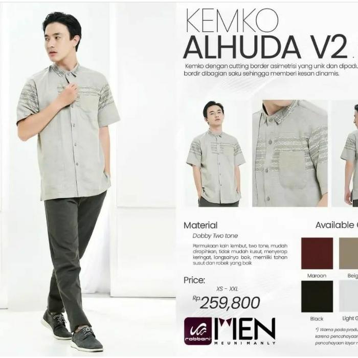 Rabbani Kemko Alhuda V2 Koko Baju Muslim Pria Lengan Pendek XS-XXL