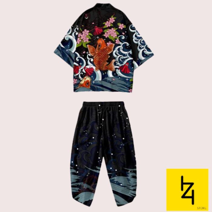 Kimono cardigan setelan set celana pria wanita unisex harajuku jepang