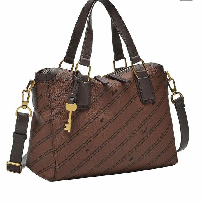 tas wanitaFOSSIL Jacqueline satchel brown bone multi