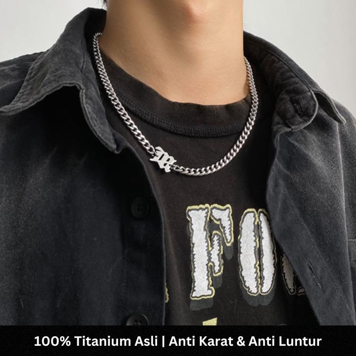 Kalung Pria Titanium Silver Model Letter M / Kalung Titanium SIlver