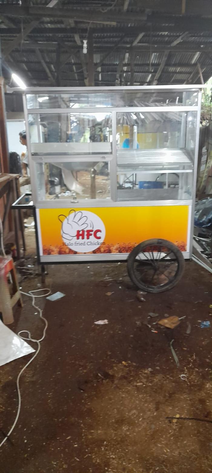 Gerobak Aluminium Fried Chicken Custom free Branding Alumunium