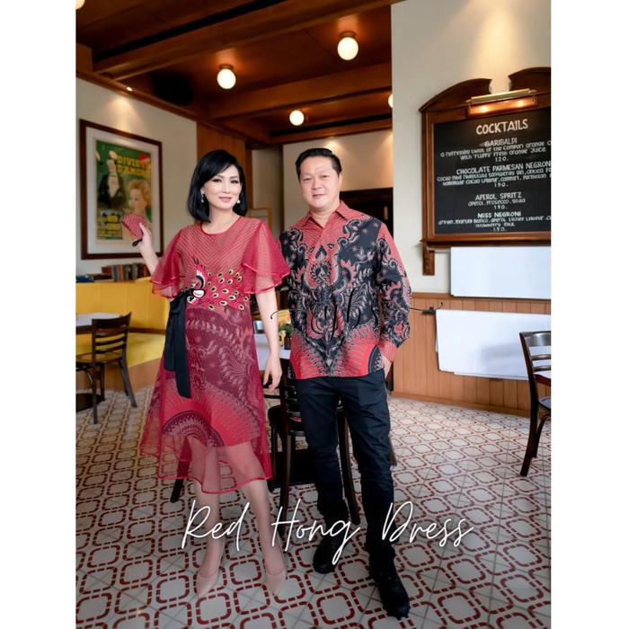 Red Hong Dress Batik Premium Batik Dress Kemeja Batik Qibao Imlek CNY