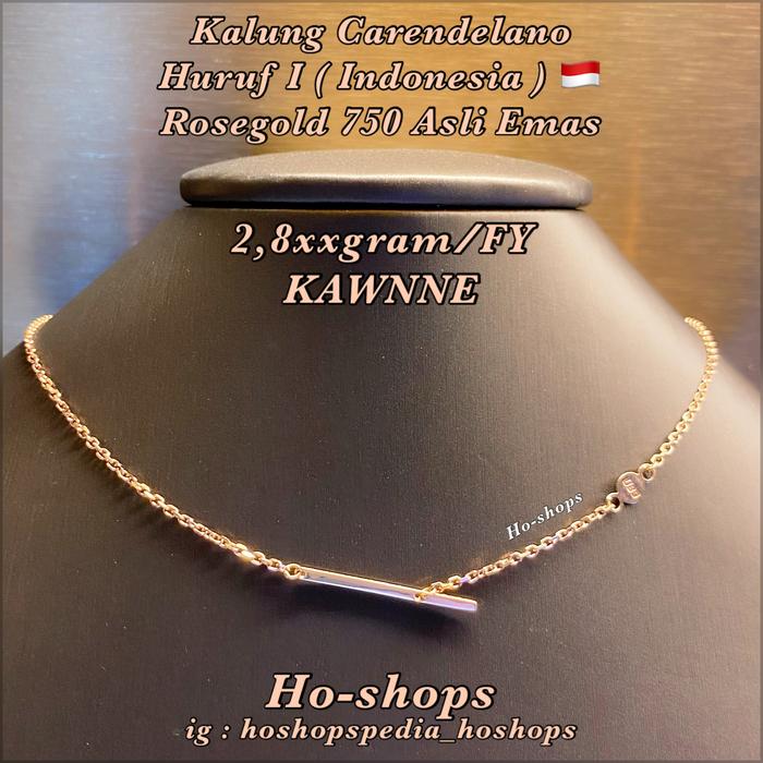 Kalung Carendelano Huruf i ( Indonesia ) Rosegold Kadar 750 Asli Emas