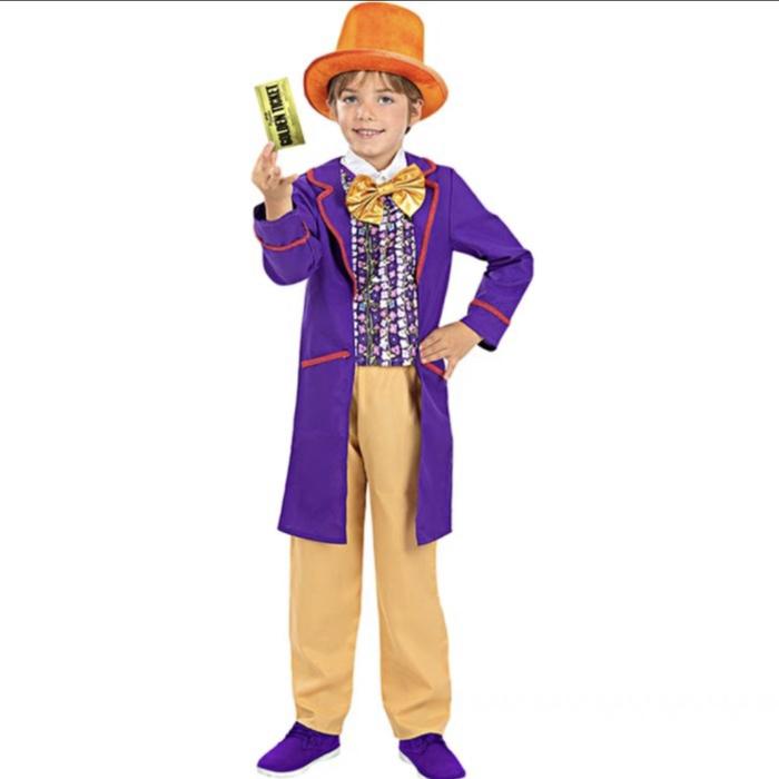 kostum anak willy wonka | charlie and the chocolate factory cosplay