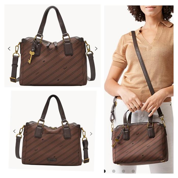 TAS WANITA FOS*IL JACQUELINE SATCHEL BLACK BROWN PVC