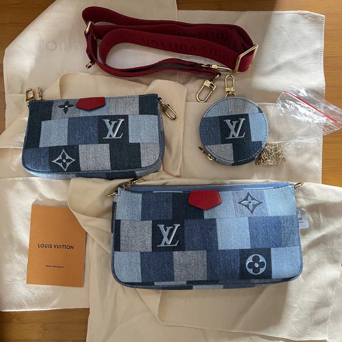 Louis V LV Multi Pochette Denim Preloved Like New