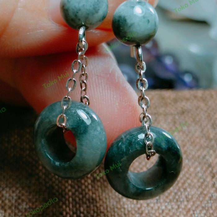 Anting Giok Hitam asli jadeite Jade Burma + sertifikat
