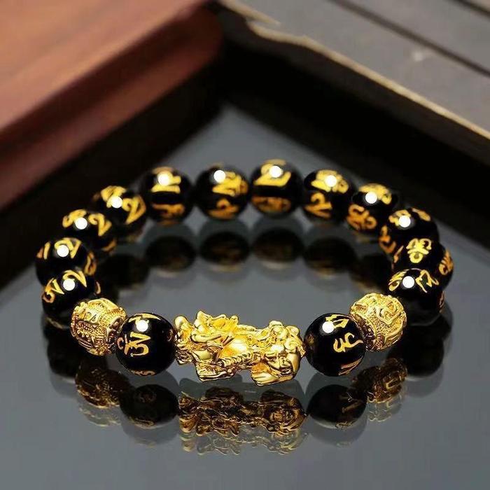 Manik Gelang Mantra Feng Shui Fashion Hitam Emas