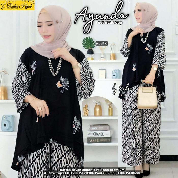 new ayunda set setelan celana wanita motif batik cap cantik by redea