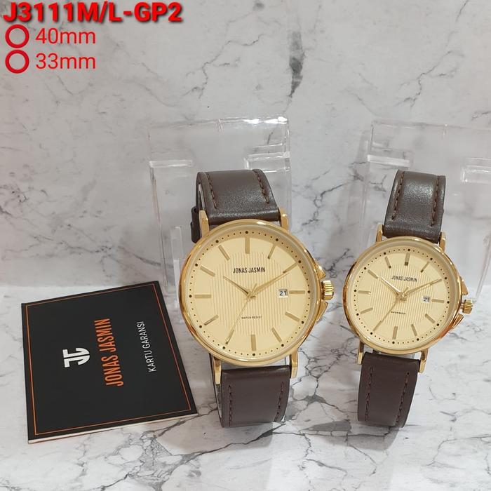 Jam Tangan Couple Original JONAS JASMIN JJ3111M/L 3111 Gold Brown