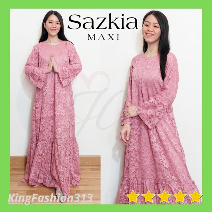 gamis maxi dress brukat muslim pesta Sonia sleting depan busui