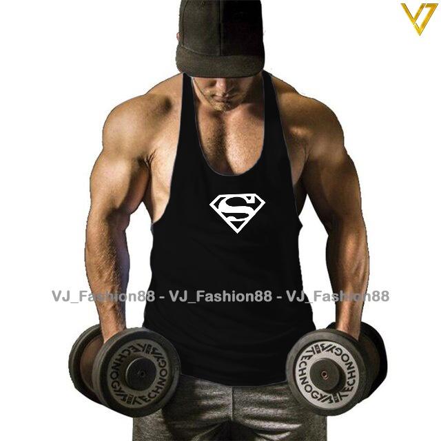 SINGLET PRIA TALI KECIL MOTIF SUPERMAN - HITAM