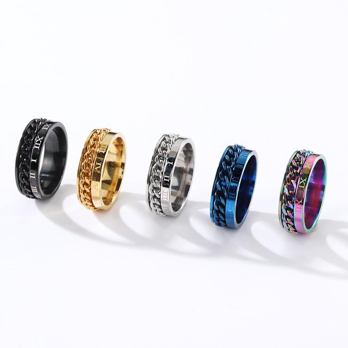 cincin rantai huruf romawi pria wanita antikarat keren
