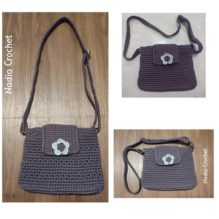 Tas Selempang Rajut Ungu Dusty Tua