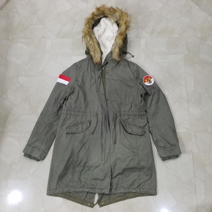 EARTH MUSIC & ECOLOGY Jaket Parka Outer Inner Hijau Army Original