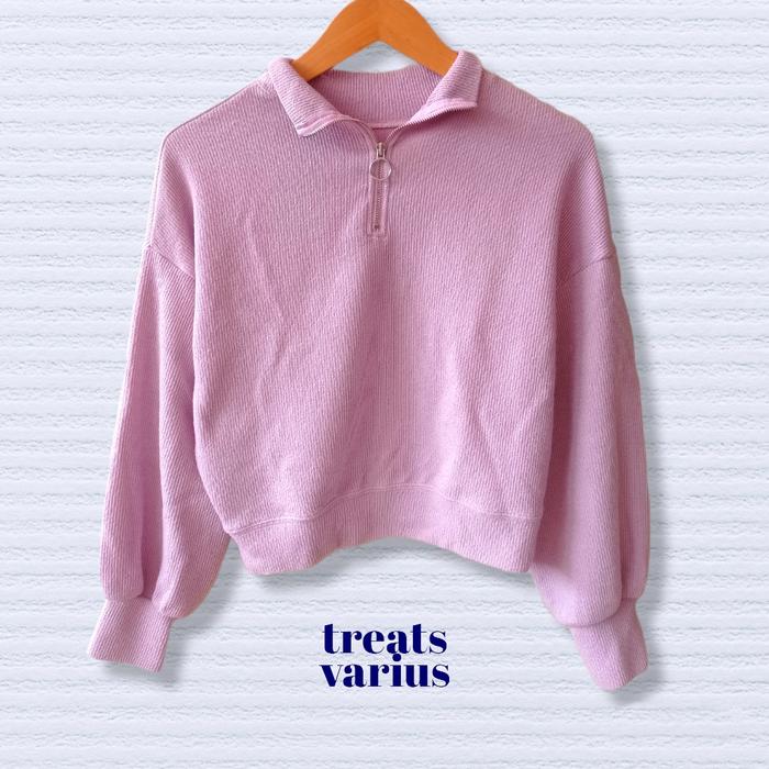One Way Half Zip Ribbed Knit - Atasan Rajut