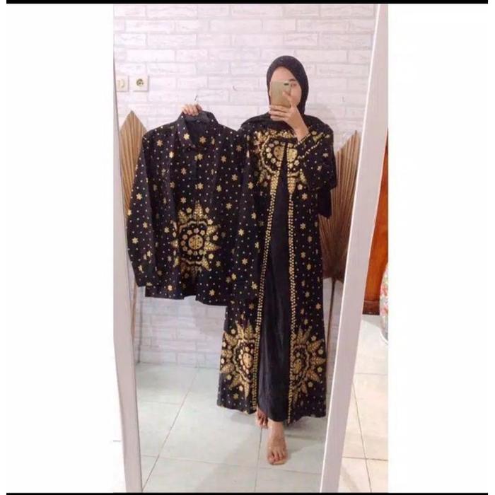 Baju Couple Batik Songket Palembang Motif Matahari Gamis Wanita Modern