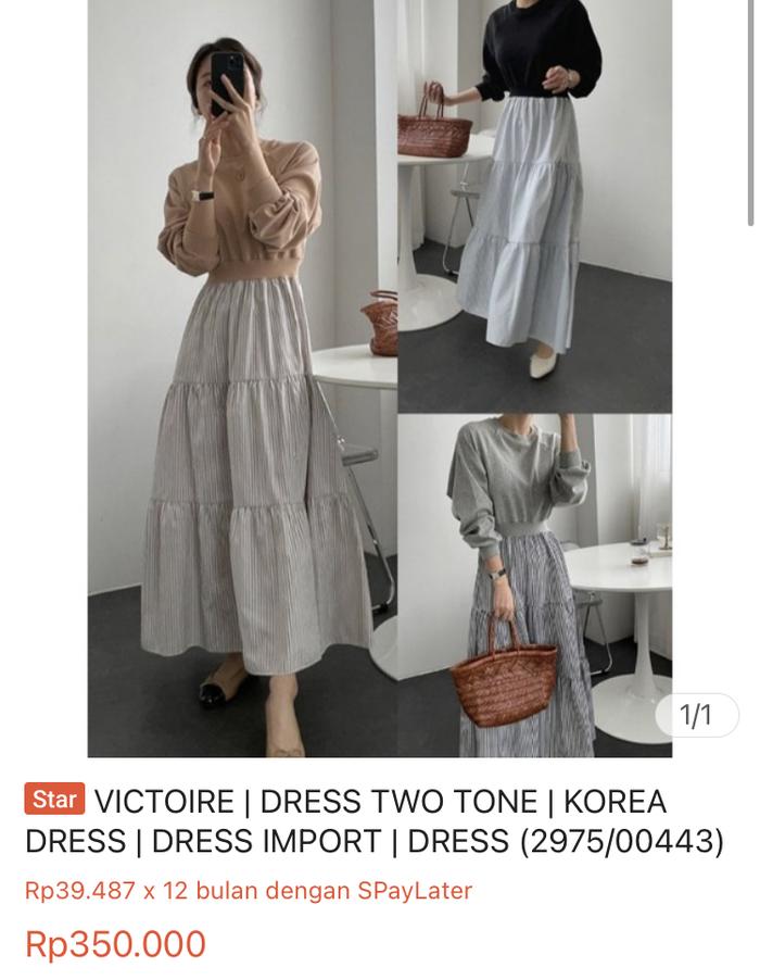 Victoire Dress Korea Two Tone / Dress Panjang Wanita Import-Preloved