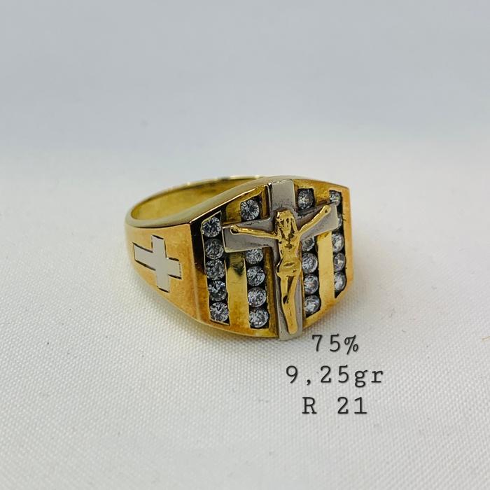 Cincin Pria Emas Putih Mas Asli Kadar 750 75% Mas Cowok Salib Kristen