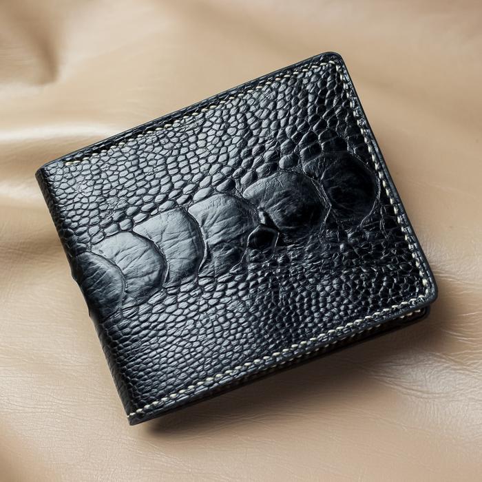 Dompet Kulit Burung Unta Asli "The Black Brown Ostrich Bifold Wallet"