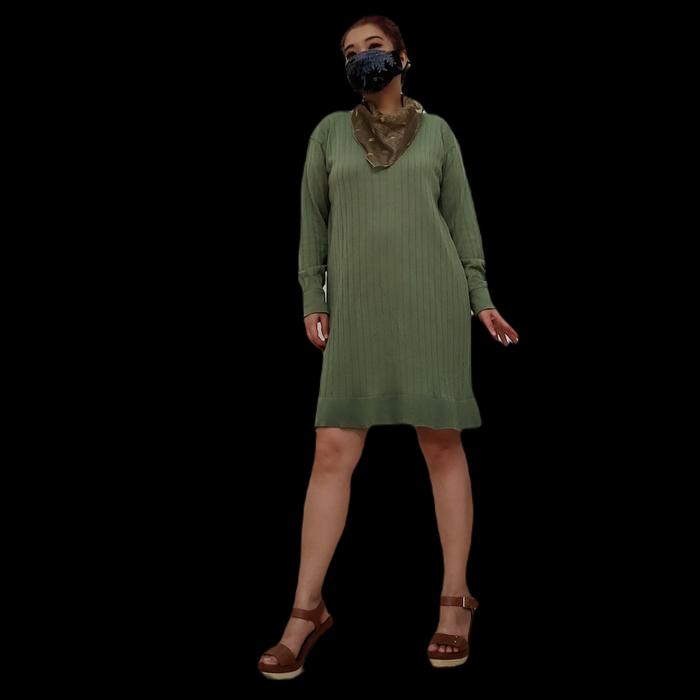 Dress Rajut Lengan Panjang Hijau Olive PAstel Terusan Midi Gaun Gesyal