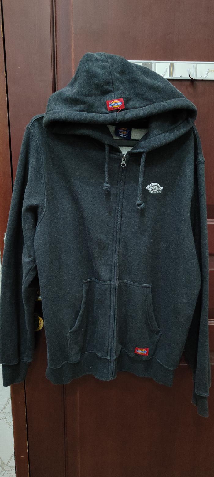 Jaket zip Hoodie Sweater resleting Dickies Hitam pria thriffting H42