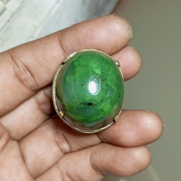 GIOK Lumut Nephrite Jade Aceh HQ 30x26x18 Ring Kuningan sz. 9
