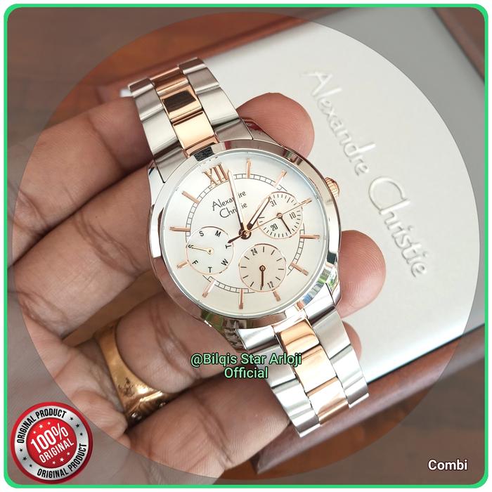 Alexandre Christie Ac 2815 Tali Rantai Silver Combi Rose Gold Original