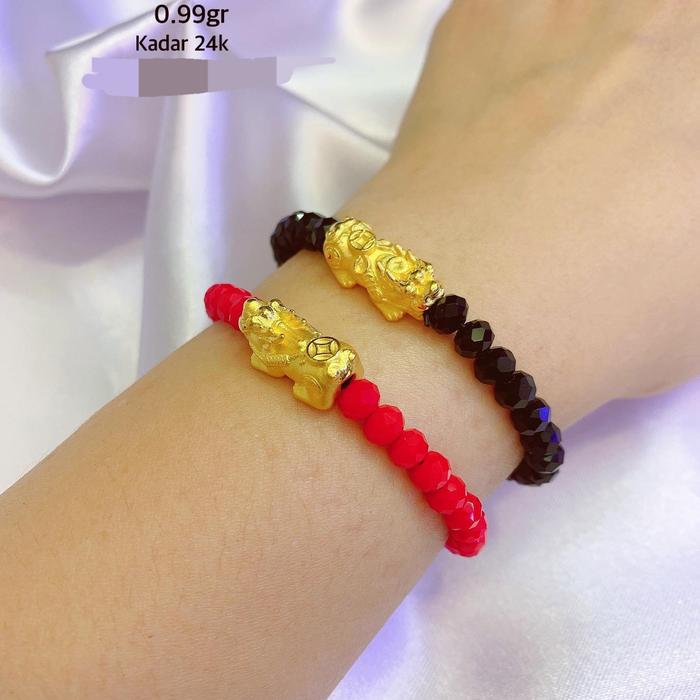 gelang emas hongkong asli 24karat naga pixiu Tali Bracelets krystal ceko