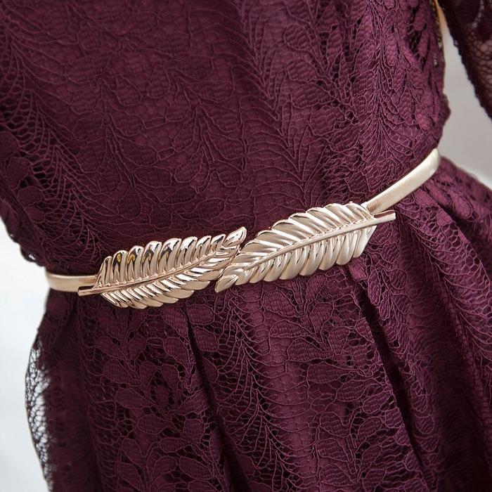 Belt Daun Kembar Elastis Ikat Pinggang Sabuk Wanita Kait Besi Leaves