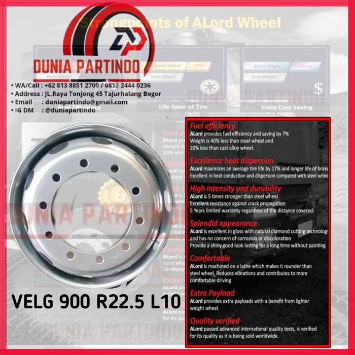 Velg Truk Triller Bus ukuran 9.00 X R22.5, 11.75 X 22.5 , 12.25 X 22.5 baut 10. Chat Diskon Harga St