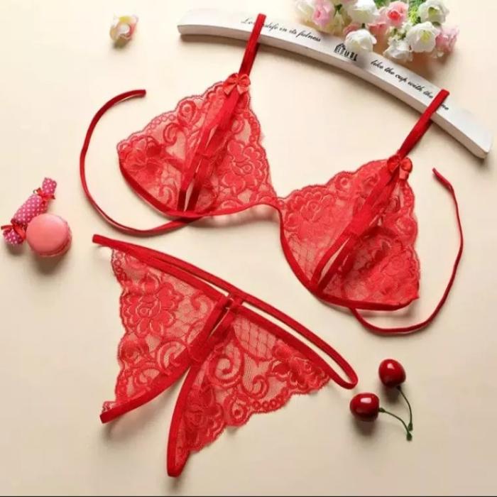Celana dalam transparan bolong tengah wanita 1set bh dan celana dalam