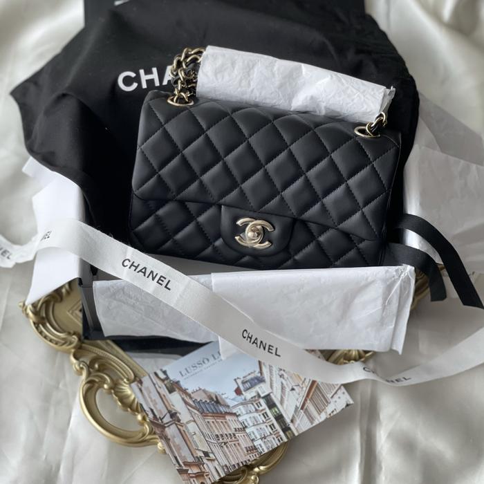 Original - Chanel Classic Mini Rectangle Black Lambskin GHW LGHW chip